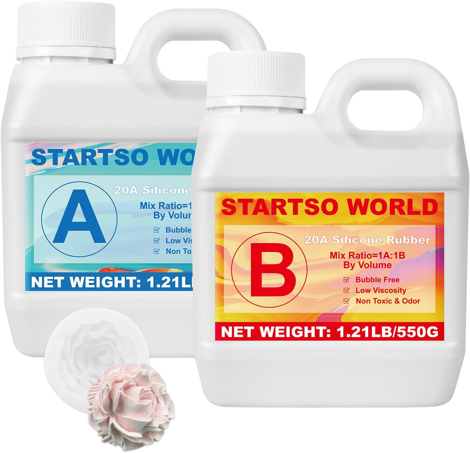 Silicone Mold Making Kit 20A, Platinum Liquid Silicone Rubber for Mold Making, Fast Cure & Food Safe Silicone Mold Maker 38OZ, Ideal for Casting Resin Molds/Silicone Molds 1:1 by Volume