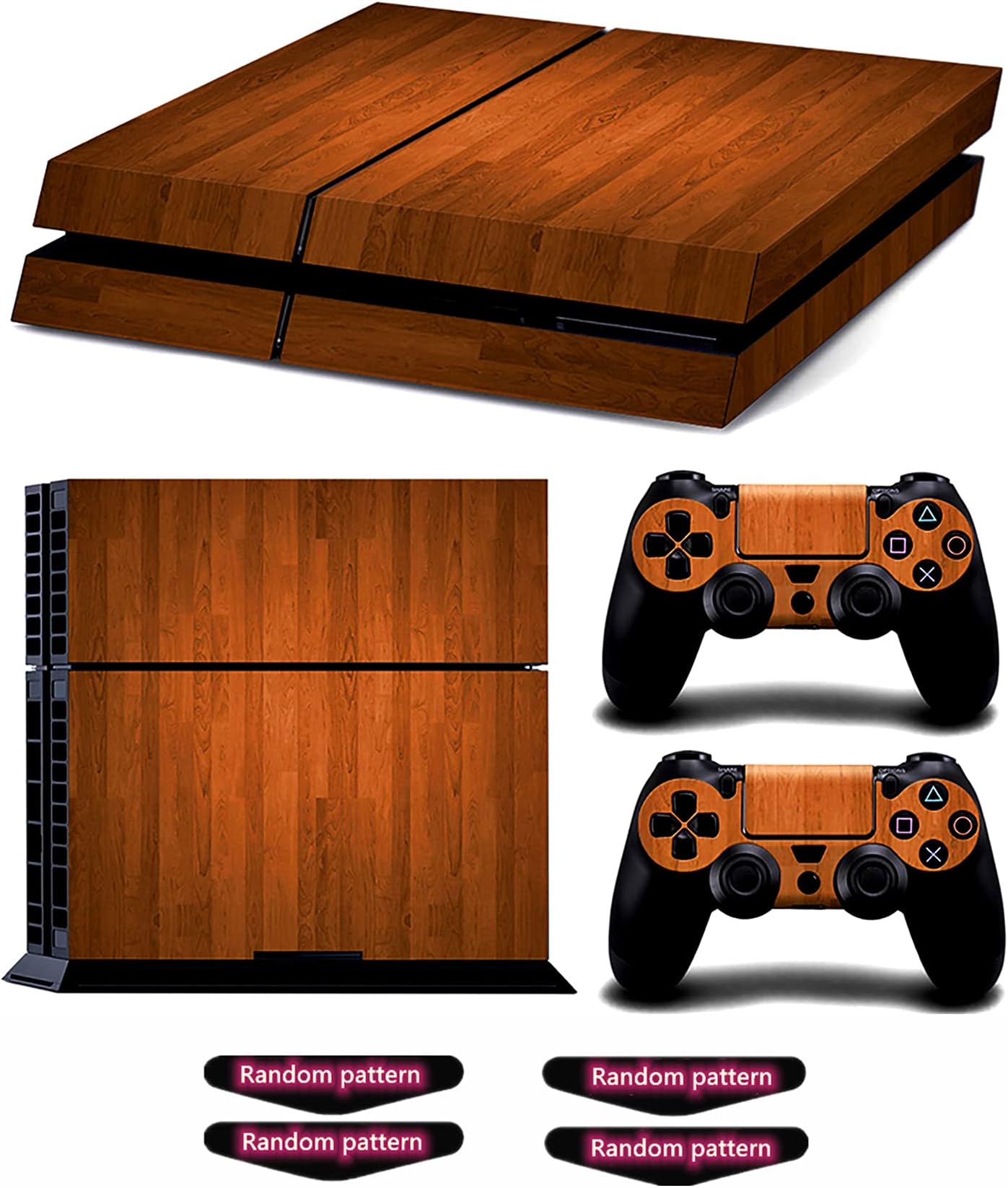 Decal Skin for Ps4, Whole Body Vinyl Sticker Cover for Playstation 4 Console and Controller (Include 4pcs Light Bar Stickers) (PS4, Brown)