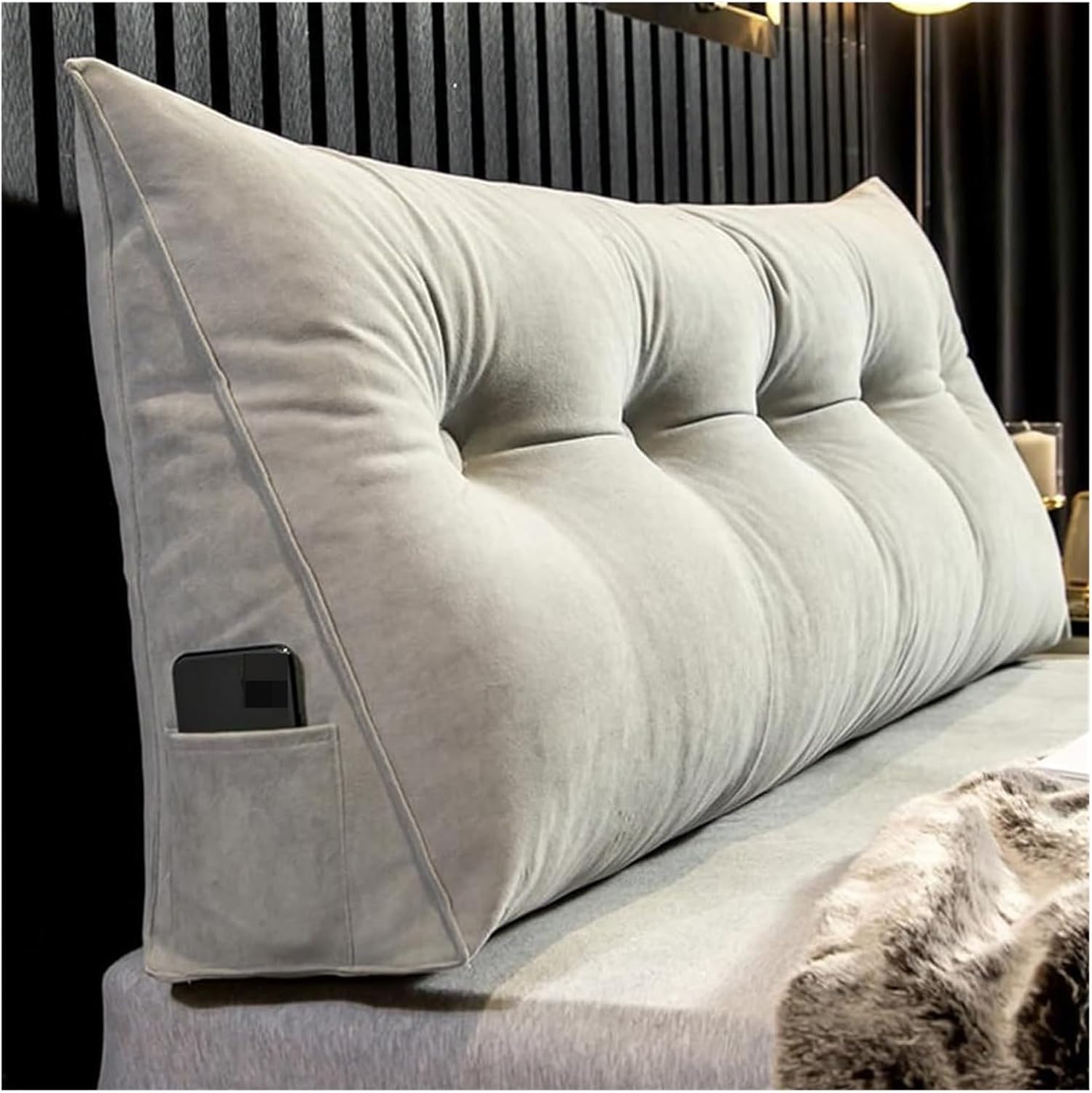 Reading Pillows Velvet Bolster Lumbar Support Back Long Cushion, Triangular Backrest, Daybed Pillow, Washable Cover(Large,120cm/47inch)
