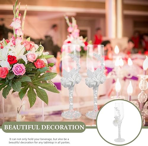 Miniatura 7 de Amosfun Juego de 2 copas de vino tinto con diseño de encaje para novia y novio, celebración, fiesta, cristalería