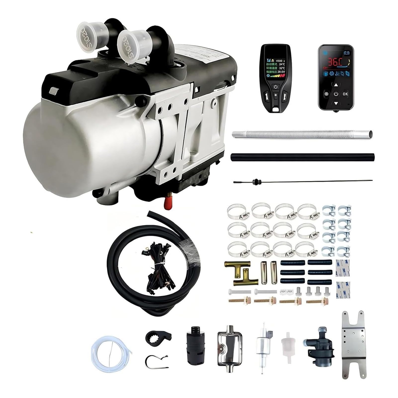 Calefacción Estacionaria de Agua 5,2KW 12V/24V Precalentador de Motor Diesel con Bomba de Agua Silenciosa para Camión Camper Caravana Barco y Vehículos Industriales Kit(24V)