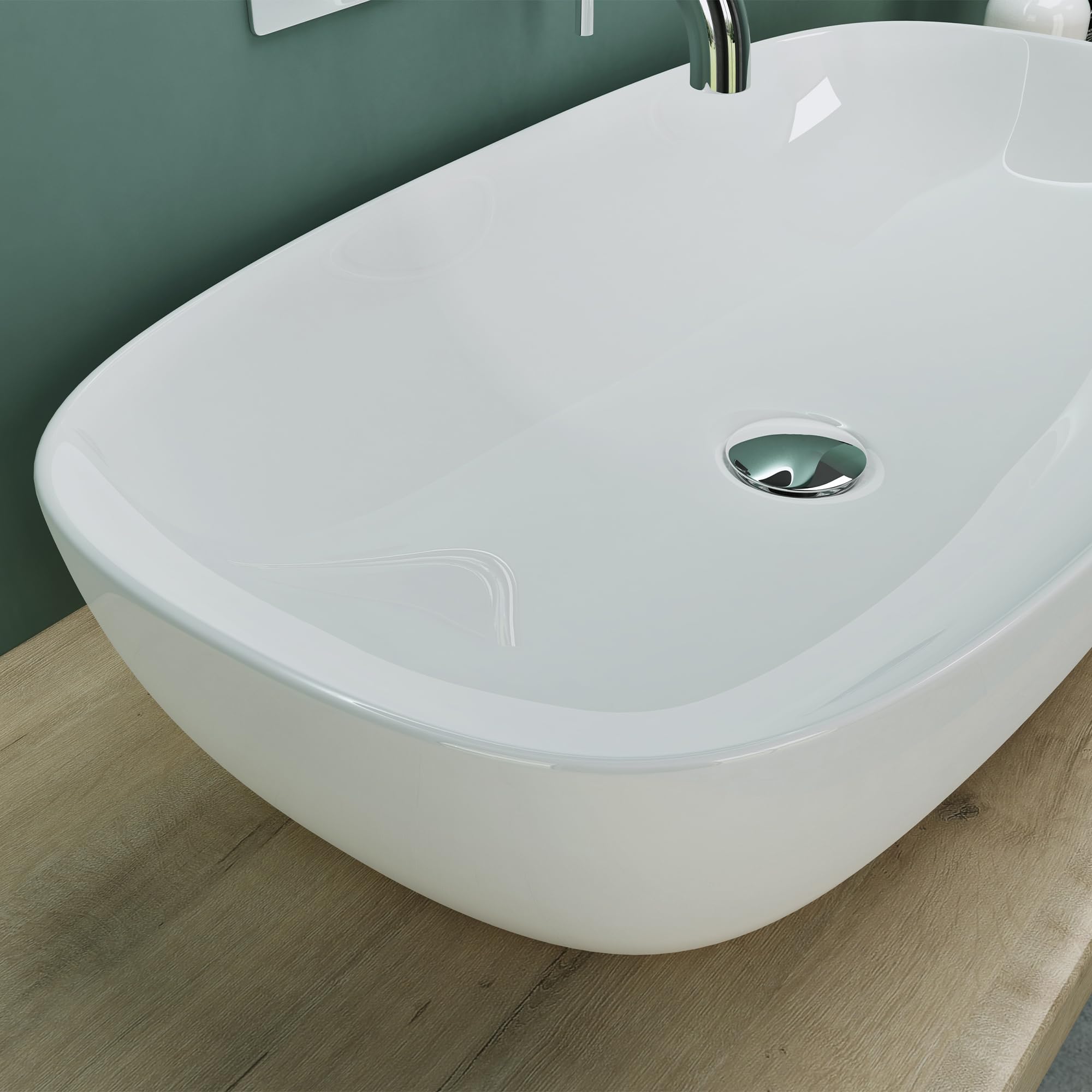 Mai & Mai Lavabo da Appoggio 70x37x13,5cm, Lavandino Bagno in Ceramica con Nano Rivestimenti inclusi, Bianco, Brüssel104