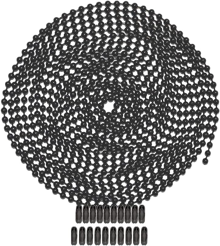 GSHLLO 2.4mm x 5m Ceiling Fan Chain Extender Beaded Ball Pull Chain Extension Light Pull String Replacement Craft Ball Bead Chains with 20 Pcs Connectors for Light Fixtures Black