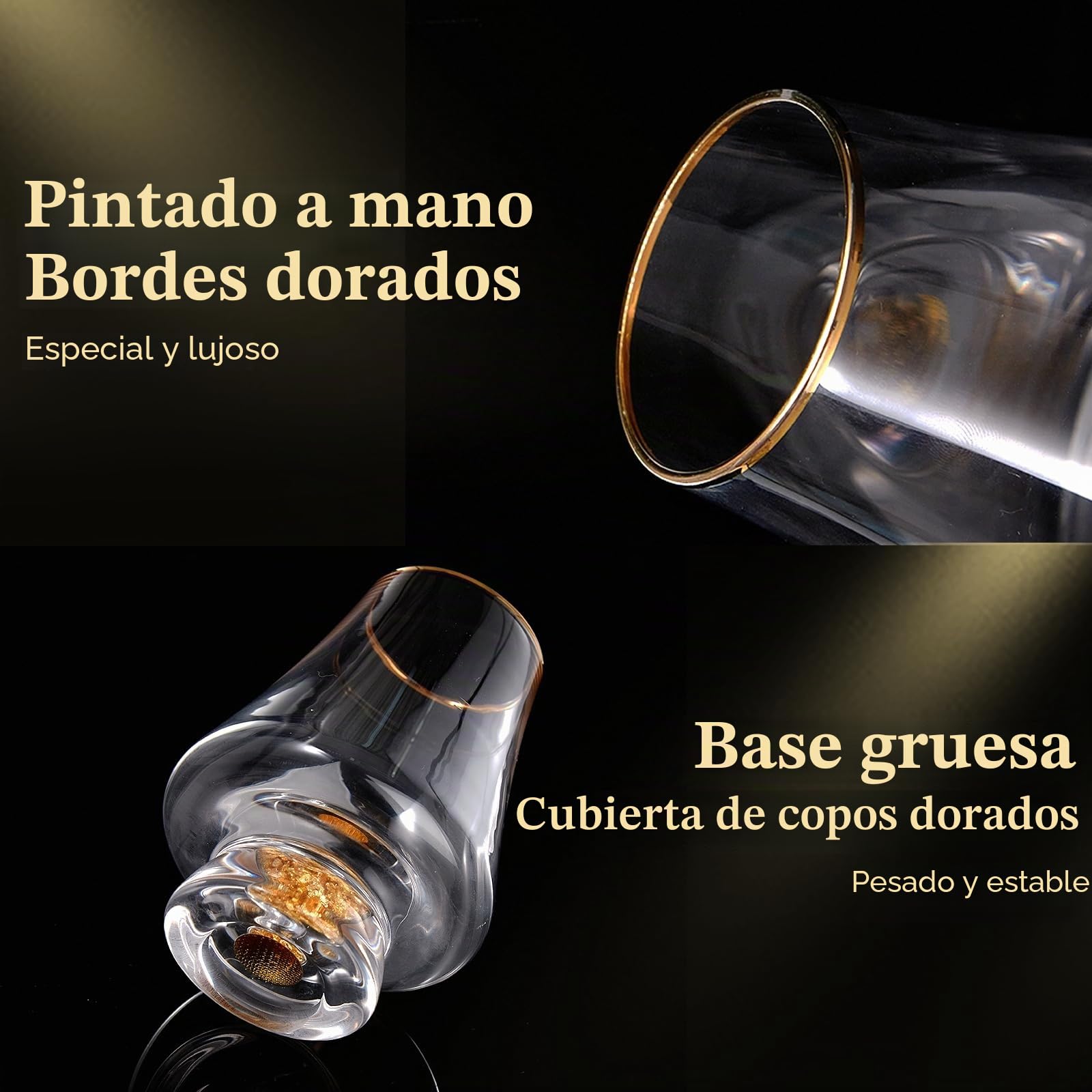 DUJUST Snifter Set de 6 copas (8 oz), vasos whisky cristal cristal con hojas de oro de 24K, aptos para whisky/brandy/cognac/bourbon/tequila/scotch. Sin BPA ni plomo