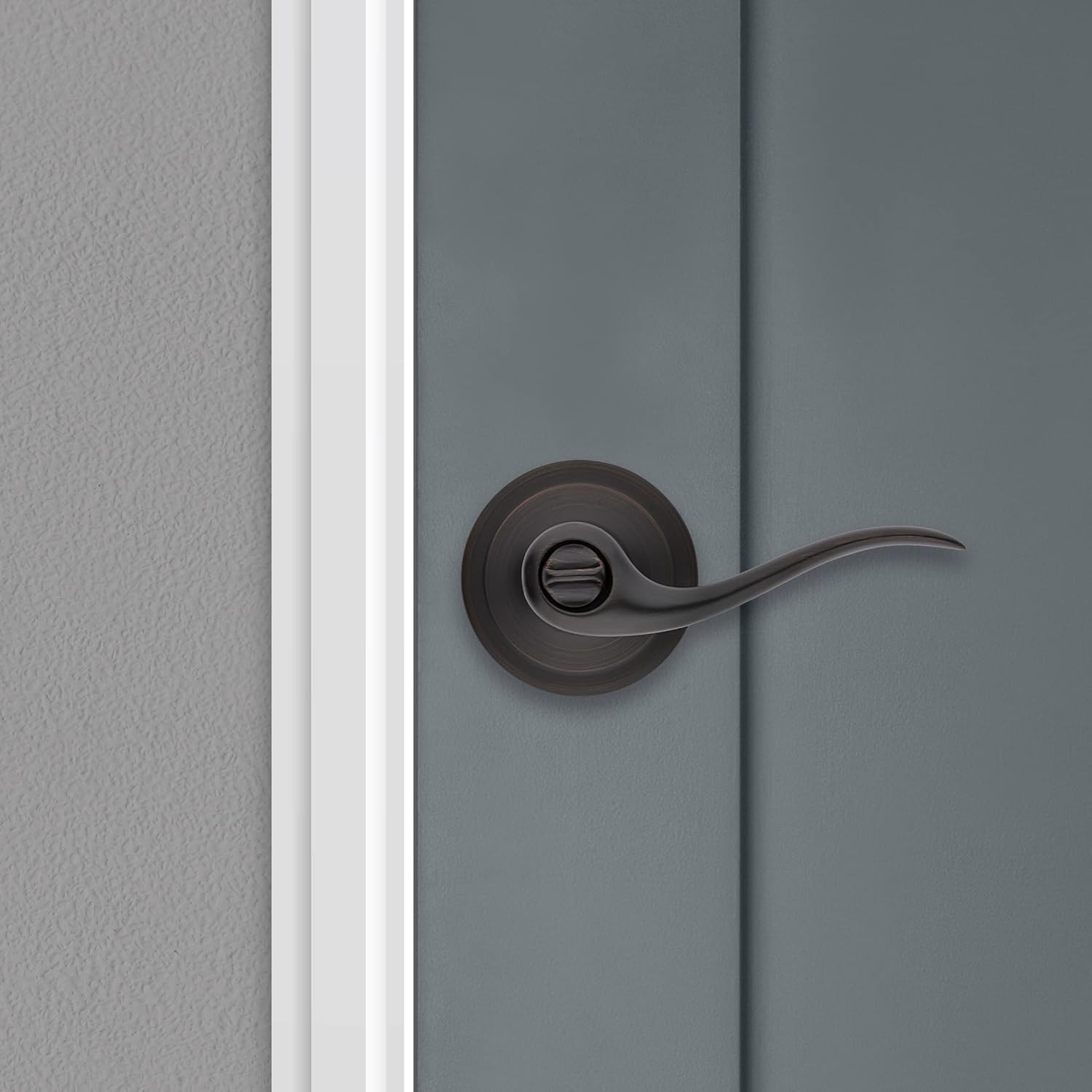 Kwikset Tustin Interior Privacy Door Handle with Lock, Door Lever For Bathroom and Bedroom, Venetian Bronze Reversible Keyless Turn Lock, with Microban Protection