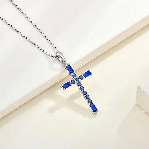 Miniatura 7 de Collar de cruz para mujer, plata de ley 925, chapado en oro blanco de 18 quilates, circonita cúbica, joyería delicada para mujer