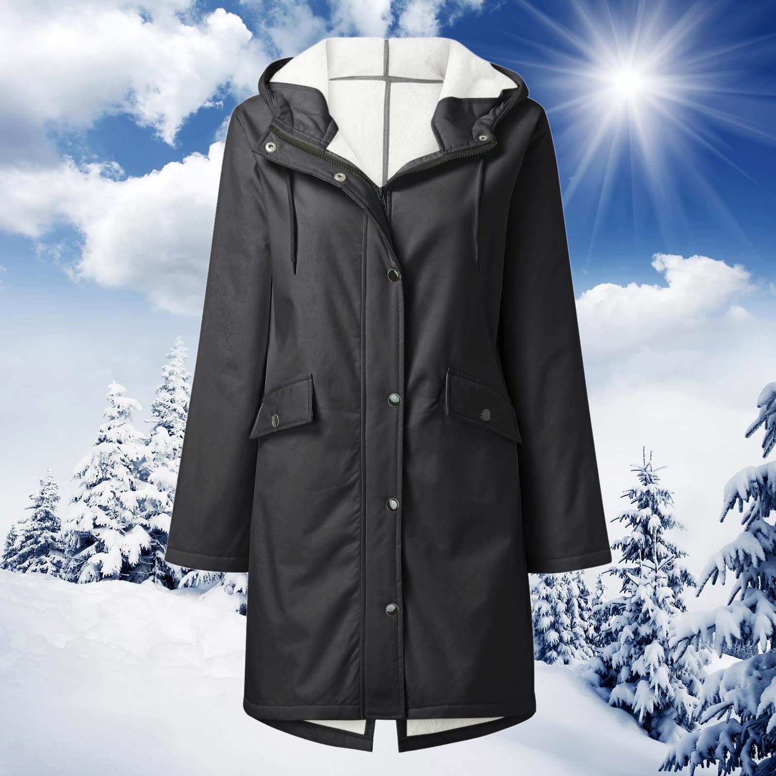 Chaquetas para mujer, abrigo pequeño, informal, con capucha, bolsillos con cremallera, abrigo polar cálido para mujer