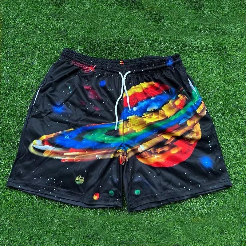 Men's Mesh Basketball Shorts Graphic Print Loose Fit Retro Streetwear Quick Dry Athletic Shorts with Pockets - Image 3