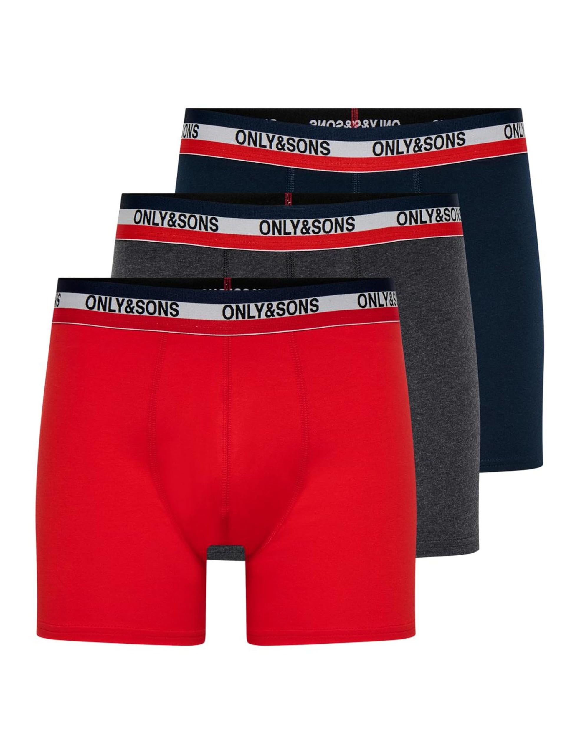 Only & Sons Men's Dark Grey Blend Onsfitz Solid Boxers 3 Pack Noos, Dark Grey Melange, L (Pack Of 3)