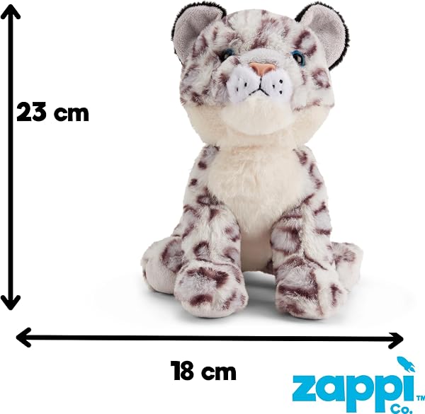 Zappi Co Sage the Snow Leopard Plush Toy (22cm) Mountain Cat Mate - Soft, Cuddly, 100% Recycled - Elusive Highland Friend - 3