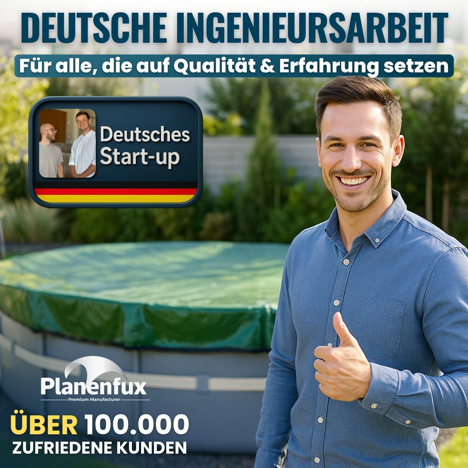 Planenfux® Poolabdeckung rund 366 cm (Für Ø 320-366 cm Becken) | 2-in-1 Abdeckplane Pool aus 200g/m² PE Material | Poolplane Solarplane Rundpool für Sommer & Winter | Ø 420 cm Schwimmbecken Abdeckung