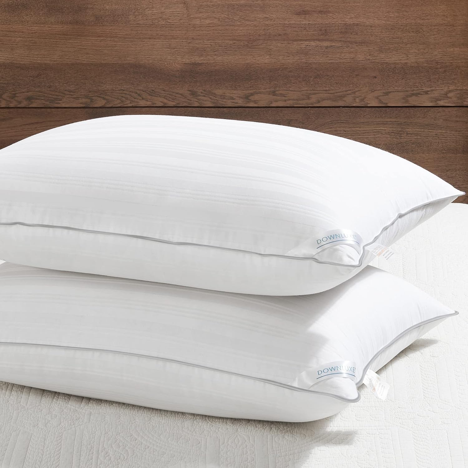 downluxe Bed Pillows King Size Set of 2 - Luxury Hotel Collection Soft Down Alternative Pillows for Sleeping,100% Breathable Cotton Cover, 20 X 36