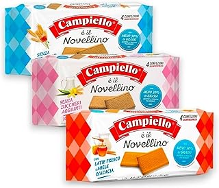 Campiello Novellino Variety Pack Ideal for Tea Time- 3 Flavors of Italian Biscuits with No Milk & Eggs, No Added Sugar, Fresh Milk & Acacia Honey- Enjoy Sugar-Free Cookies with Authentic Italian Taste
