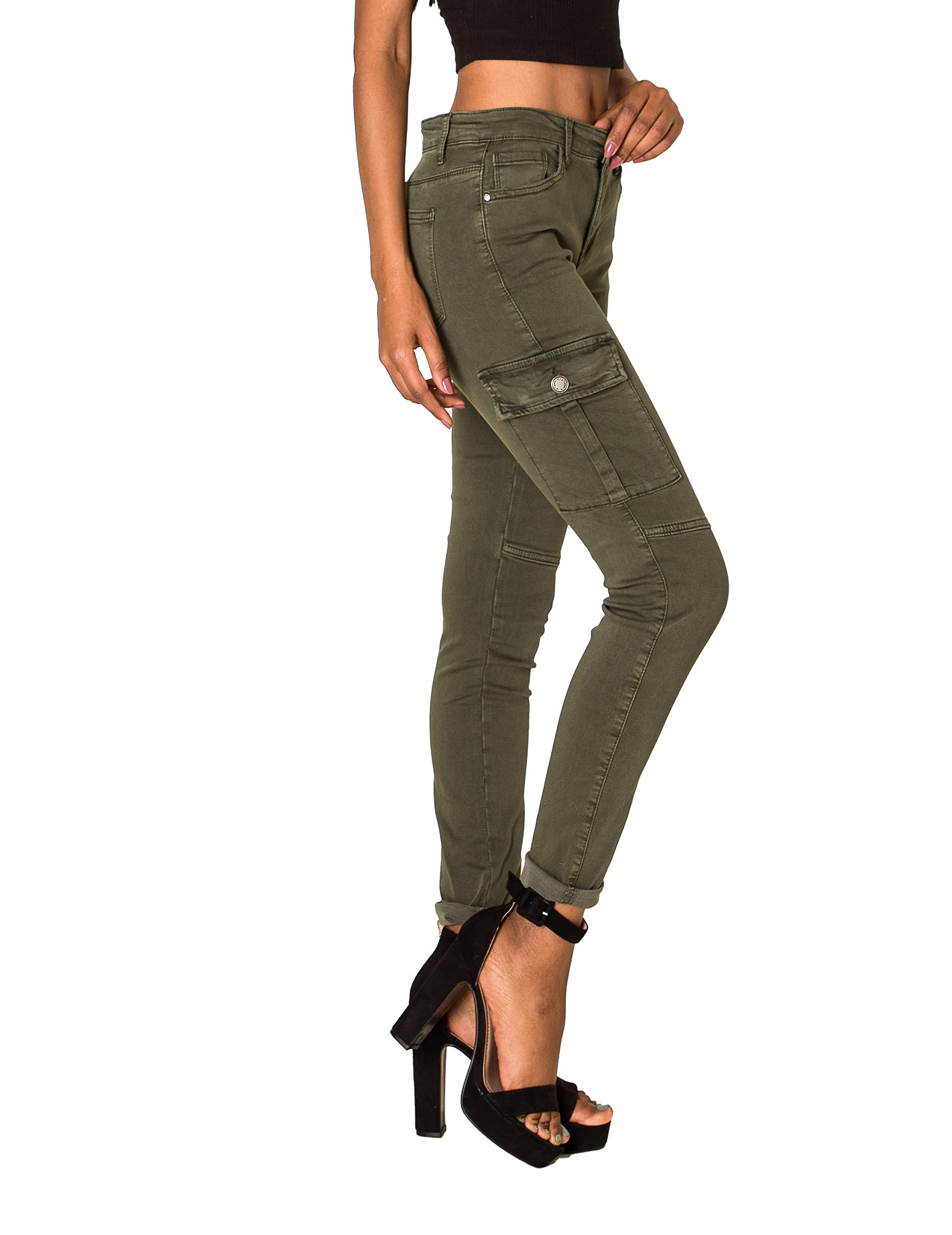 Nina Carter S353 - Pantaloni cargo da donna, skinny fit, jeans cargo, jeans elasticizzati, look usato