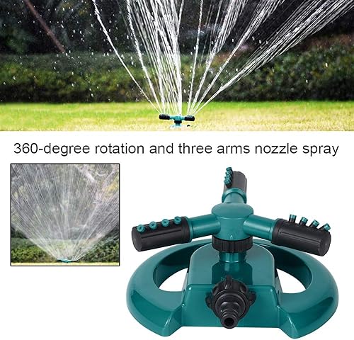 Miniatura 3 de Aspersor de césped, tres brazos giratorios de 360 grados, ajustable, rociador de agua para jardín, herramienta de riego de césped (verde)