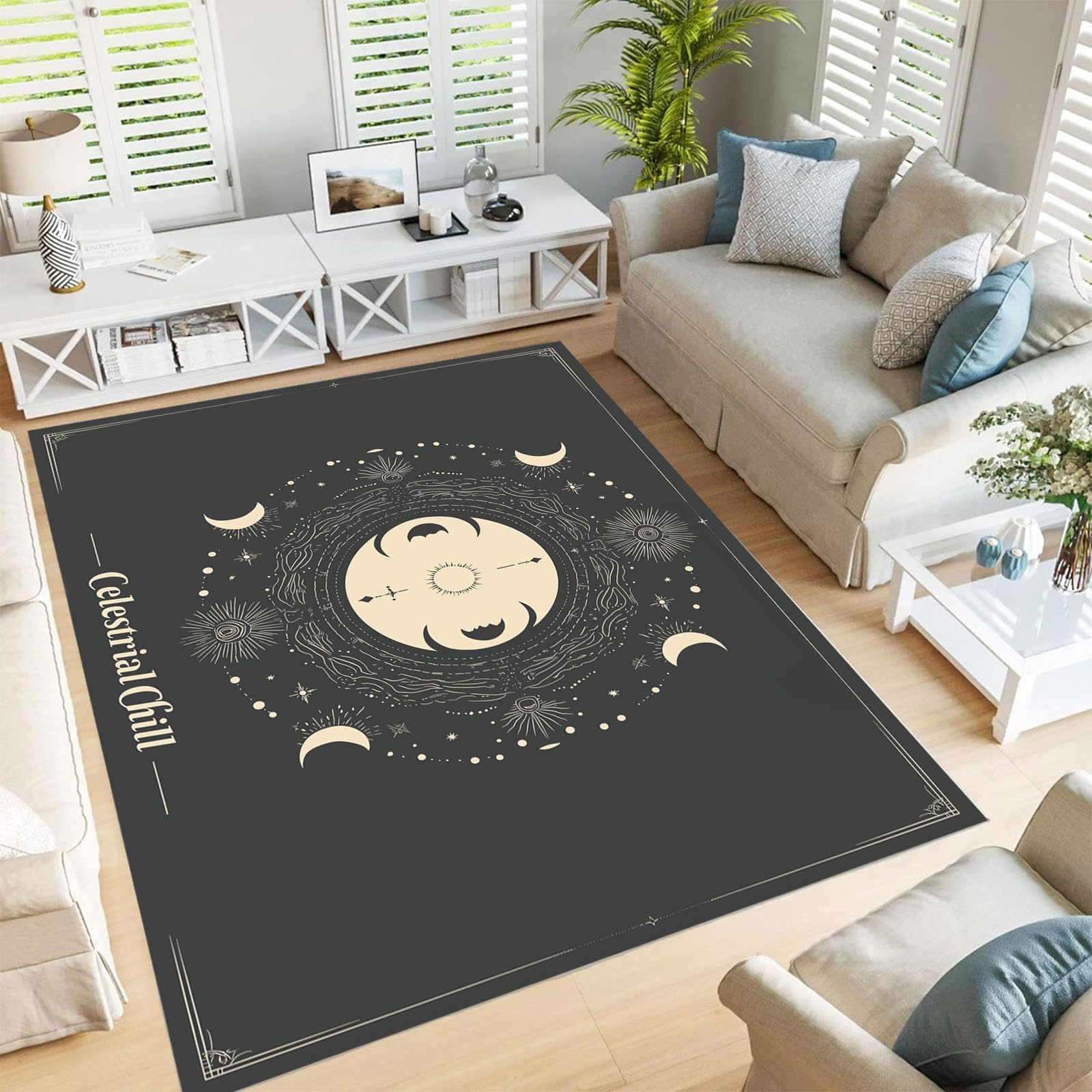 Tapis salon poil ras anti-glisse style univers pour chambre et cuisine