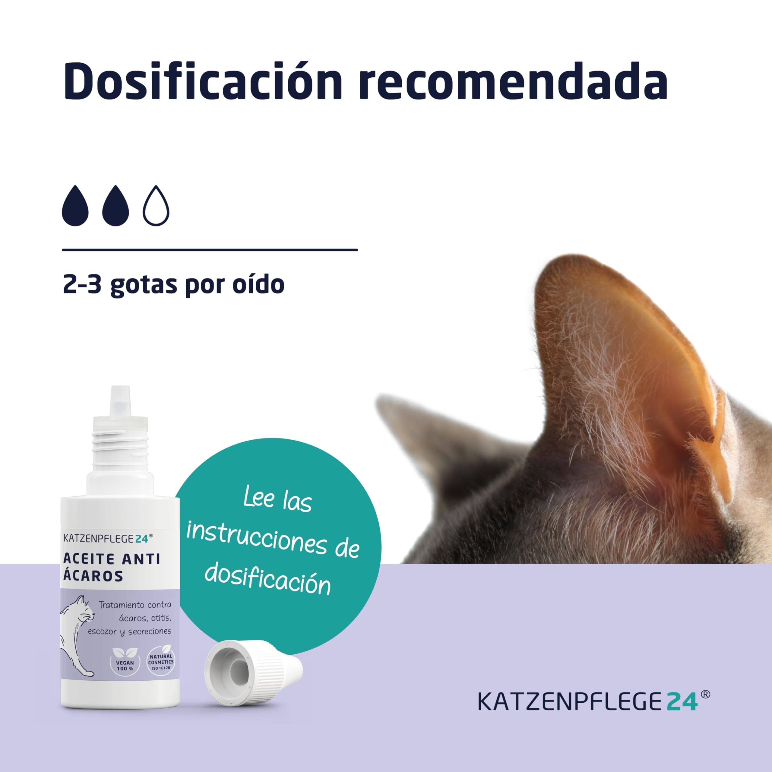 Aceite antiácaros Gatos y Perros 50ml - Efecto inmediato 100% Natural contra ácaros, Otitis, infecciones de oído, inflamación y escozor - Gotas infeccion oidos Perros y Gatos