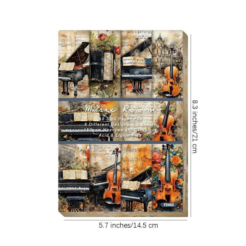 Papel para álbumes de recortes, Paquete de 24 hojas de papel A5, papel estampado de una sola cara, papel decorativo artesanal de 160 g/m² for hacer tarjetas y fondos de álbumes de fotos, 8,3" x 5,7"(1
