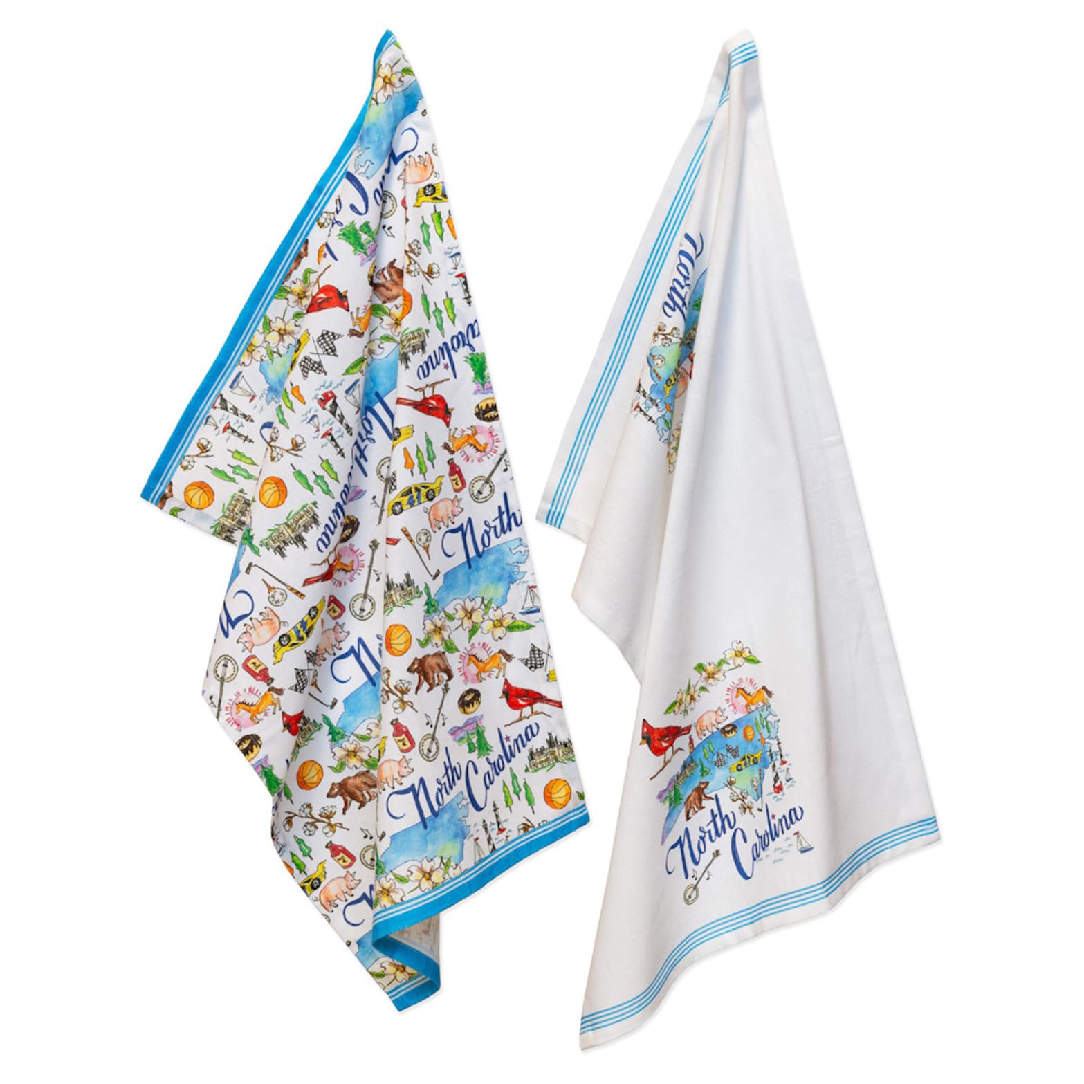 Boston International Tea Towels Rosanne Beck State Collection Set of 2 Soft & Absorbent Reusable Cotton Dish Cloths, 28" x 18", North Carolina