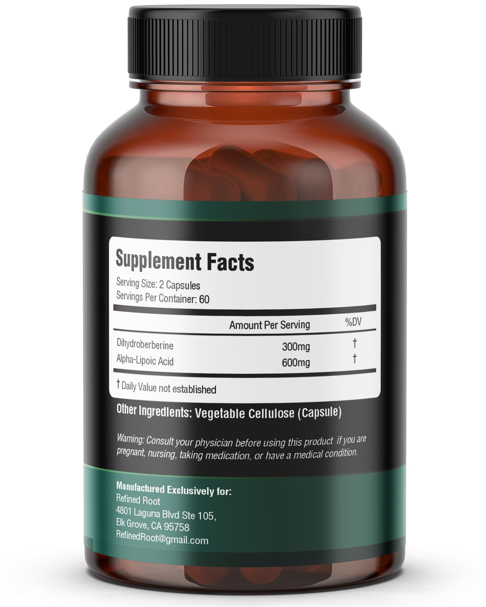Refined Root Dihydroberberine 300mg with Alpha Lipoic Acid 600mg Supplement - Extra Strength Berberine Supplement with Alpha-Lipoic Acid (ALA) - Advanced Dihydroberberine for Optimal Health — Amazon image 6