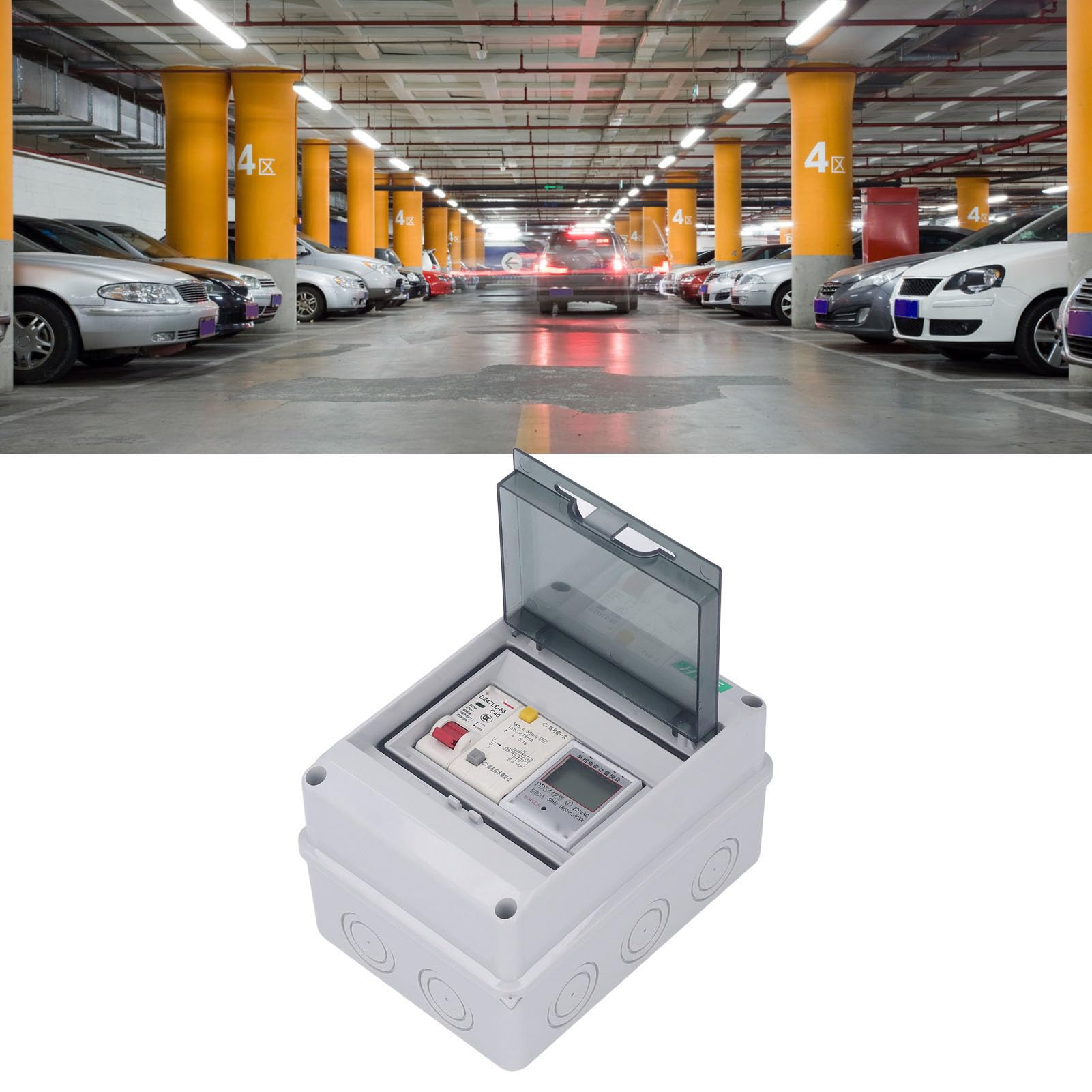 Buachois Caja de Distribución, 2 Vías, IP65, PC, 230VAC 40A, con Interruptor de Fuga y Medidor, para Garaje Taller