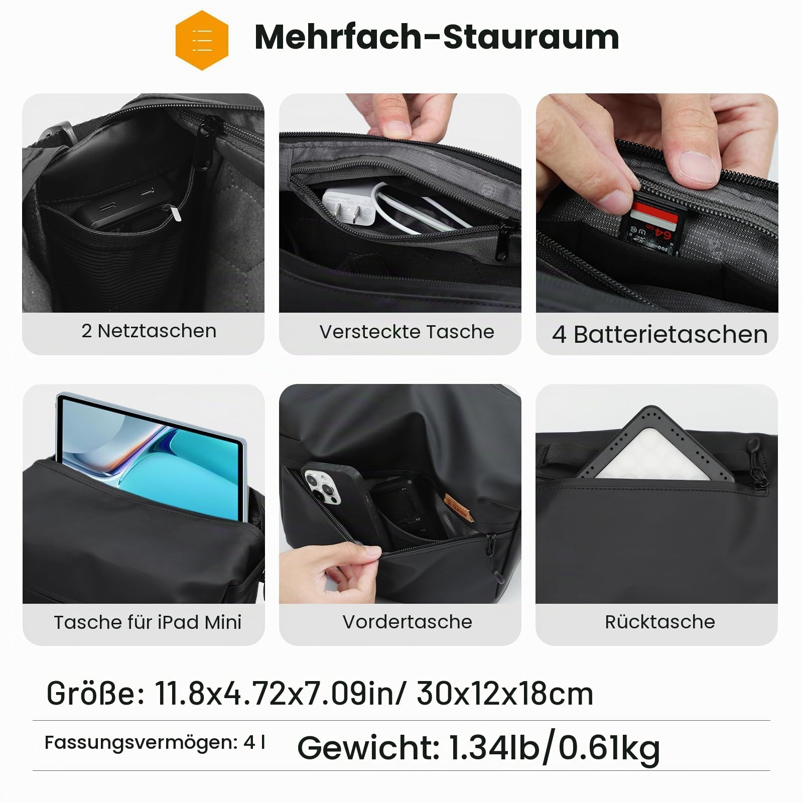 TARION Kameratasche Sling Kamera Schultertasche: Wasserdicht DSLR Fototasche Spiegelreflexkamera Tasche SLR Kamera Umhängetasche mit Trennwände für Kameras Objektive Zubehör