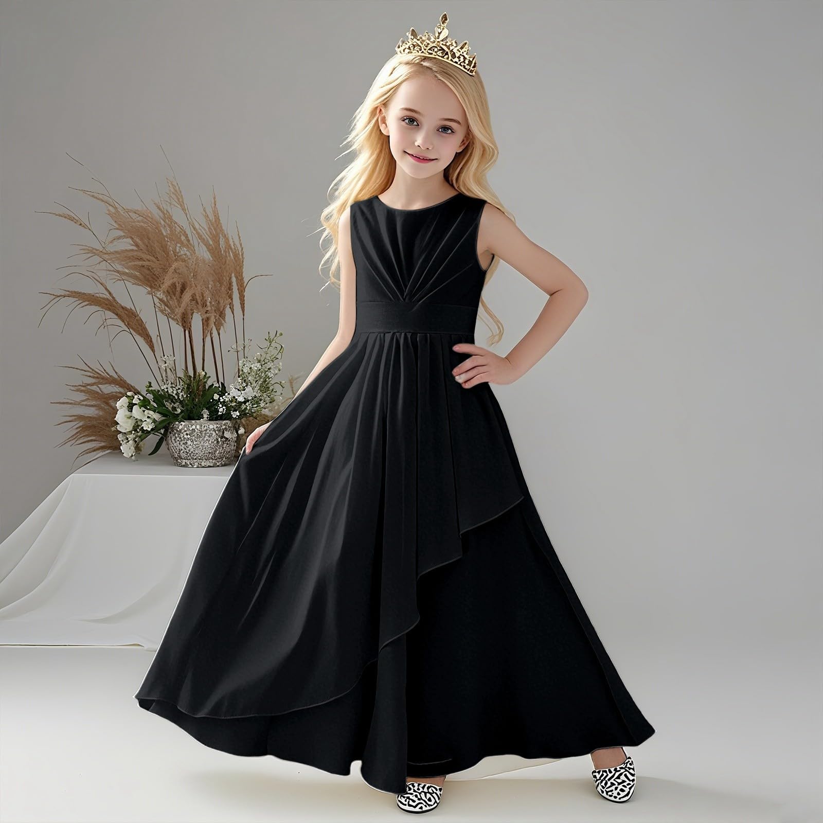 Elegante ärmellose Partykleider für Mädchen mit Rundhalsausschnitt, perfekt für Aufführungen, Hochzeiten und Veranstaltungen im Freien