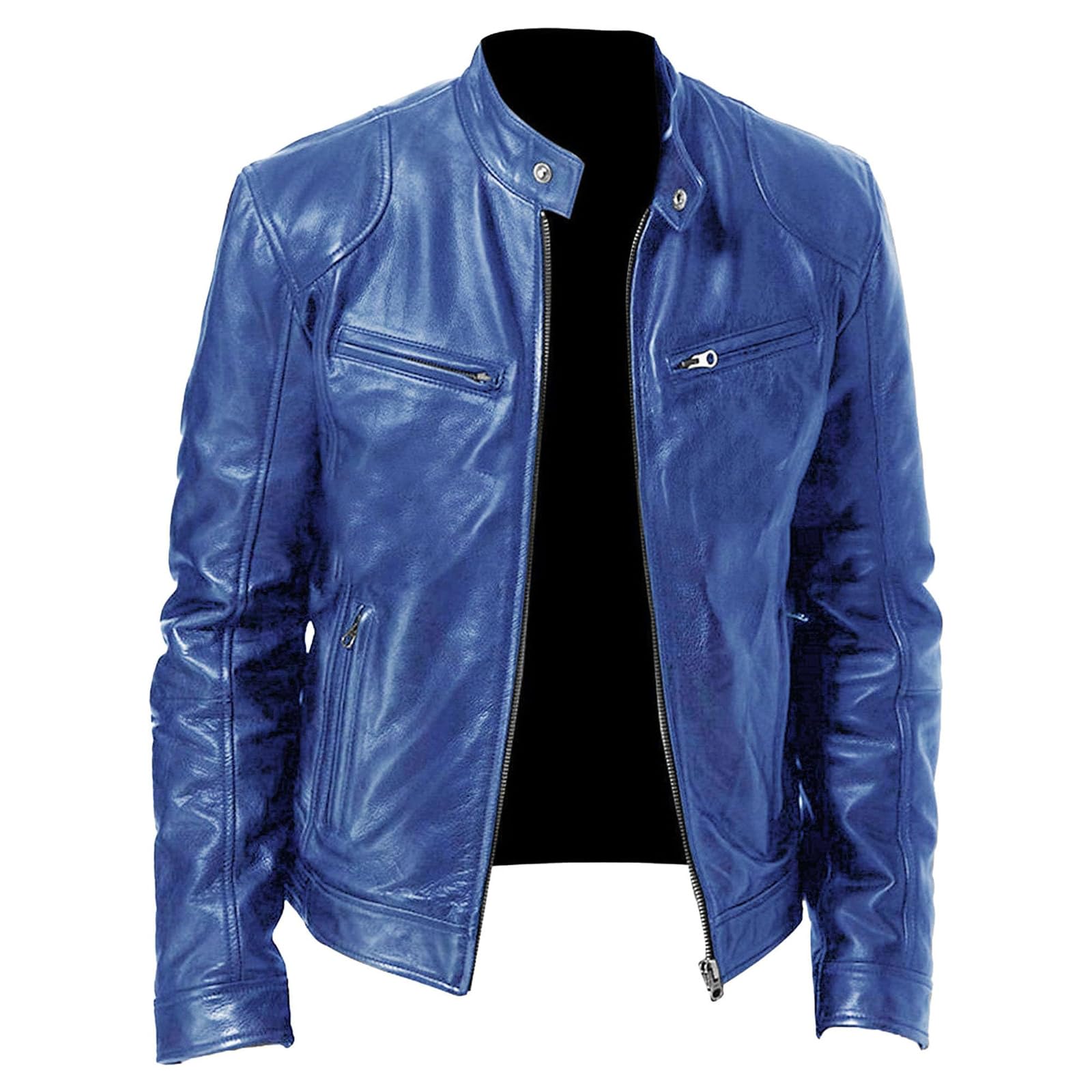 Chaqueta de piel sintética para hombre, chaqueta de corredor para hombre, chaqueta de cuero con cuello alto, chaqueta de motociclista ligera