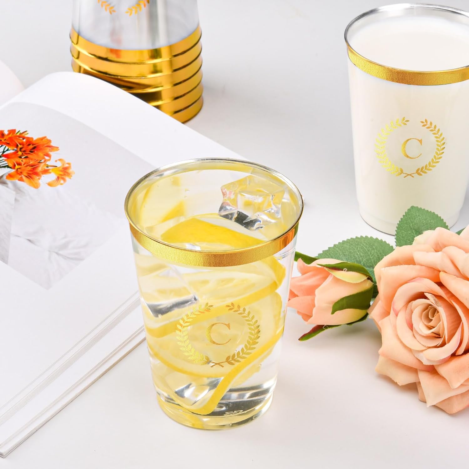 100 Pieces Monogrammed Plastic Cups Gold Foil Letter C Disposable Cups 12 oz Clear Initial Party Cups for Wedding Birthday Baby Shower Personalized Party Drinkware - Image 5