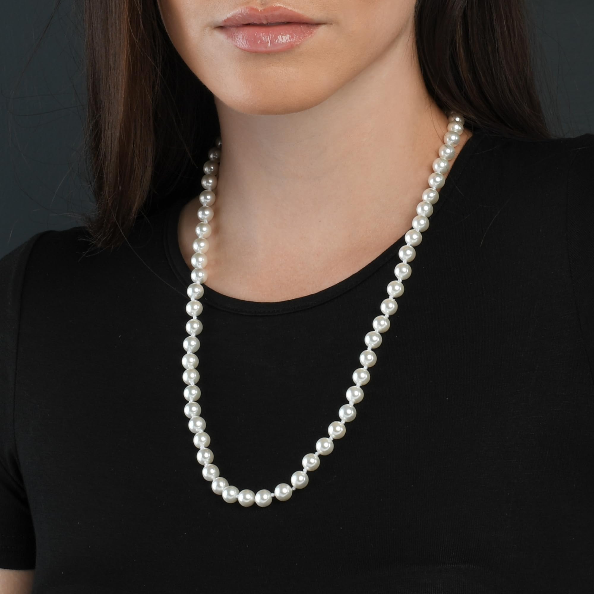 ZAVANA Collar de Perlas Largo para Mujer, Collares de Perlas de 60 cm o 140 cm de Largo con Perlas de Concha Blancas, Collares Largos Mujer Estilo Años 1920