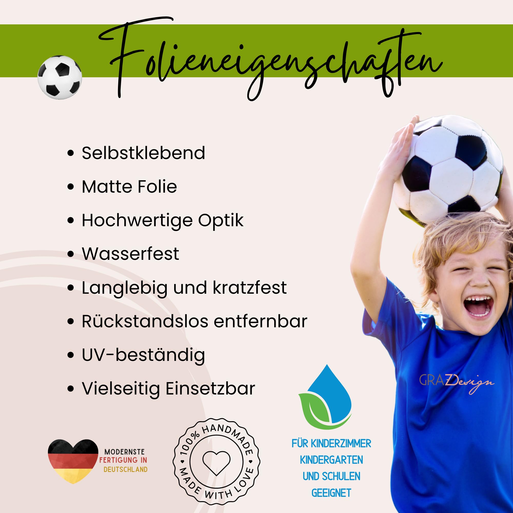 GRAZDesign Wandtattoo Fußball Kindezimmer Junge Fußballspieler mit Bälle Toor - Wandaufkleber Fußballer Jugendzimmer Sportzimmer im Set 150x57cm, 070 schwarz