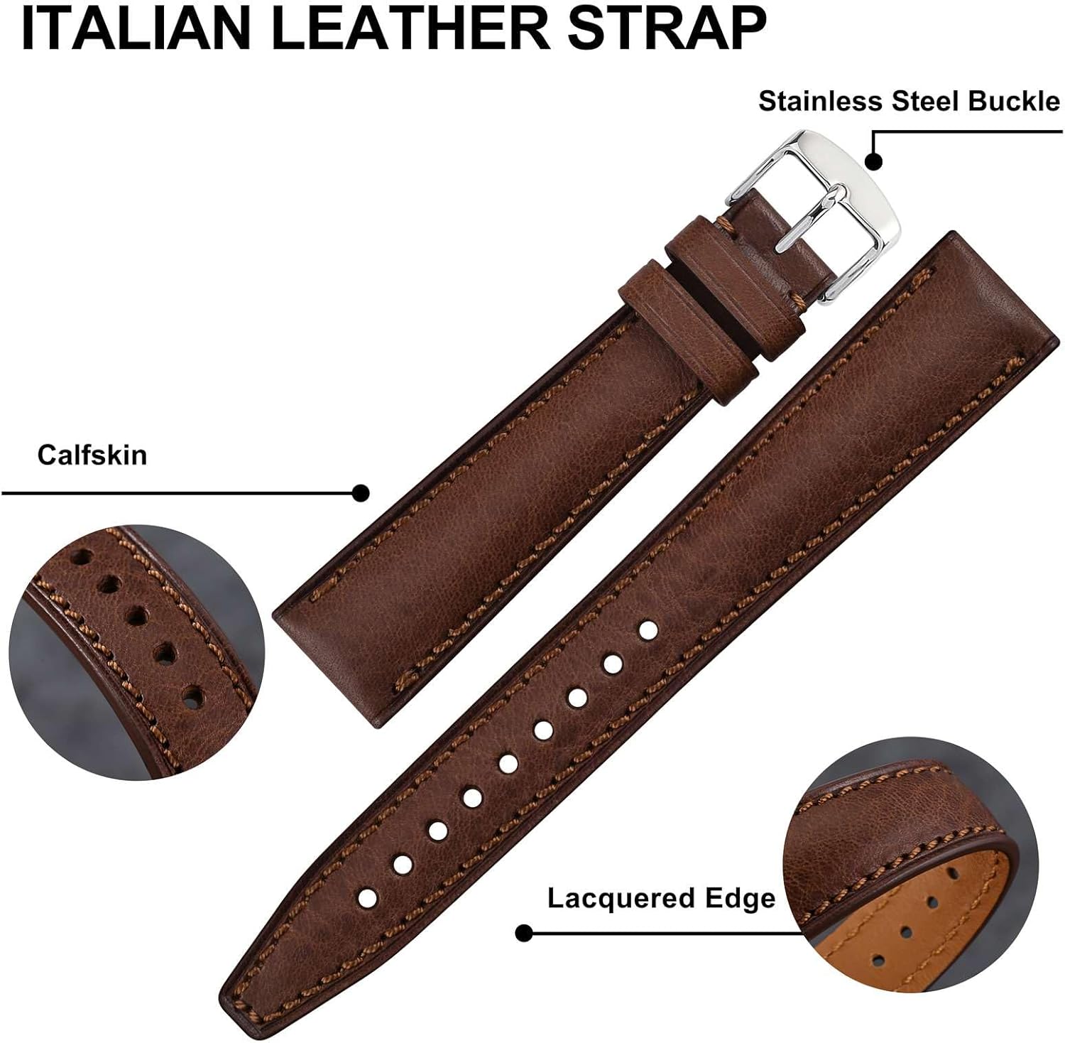 BISONSTRAP Italian Leather Watch Straps, Collector Series Watch Bands, Extra Long Length, 18mm 20mm 22mm - Image 5