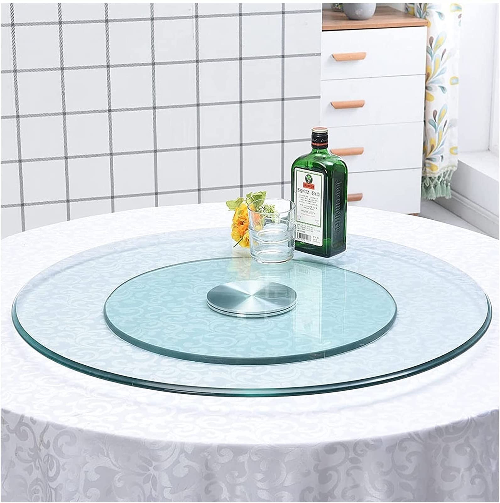 Giradischi Lazy Susan in Vetro Trasparente da Appoggio Giradischi Vassoio da Portata Girevole Organizzatore Rotondo Tavolo Girevole per Cena, Ristoranti, Patio, Tavolo Self-Aspettando (70 cm
