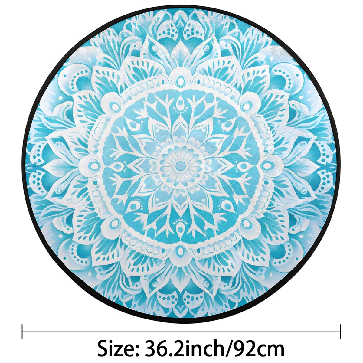 Mexpekil Teppich, rund, Mandala-Blumenmuster, für Wohnzimmer, waschbare Bodenmatte mit rutschfester Unterseite, 92 cm Durchmesser, moderne Heimdekoration