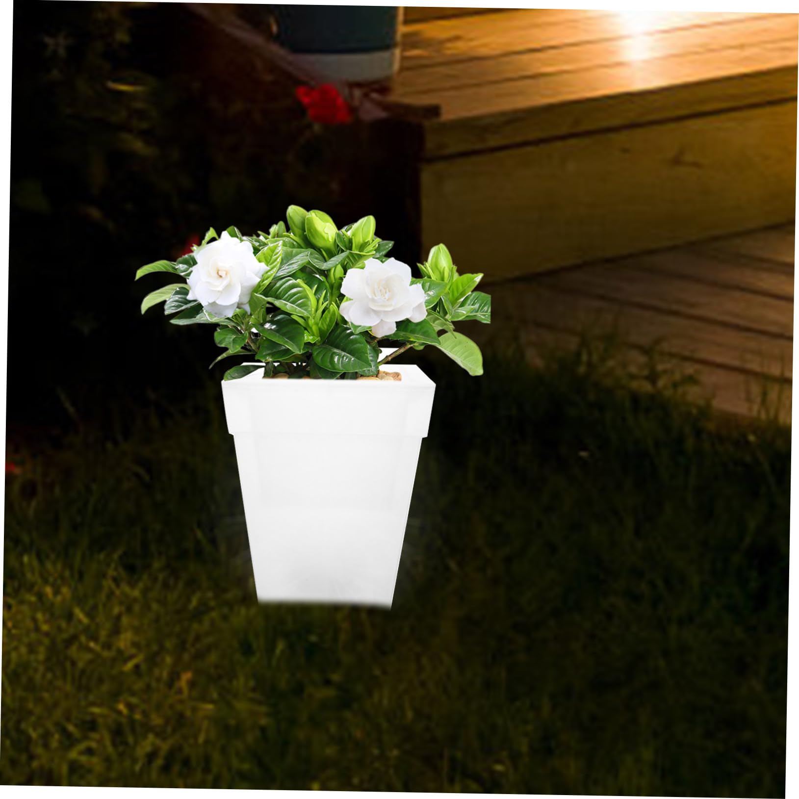Homoyoyo Fioriera Solare da Giardino Quadrata 4 LED Luce Bianca in Plastica per Piante Decorazione Esterna e Festa in Cortile Ip44