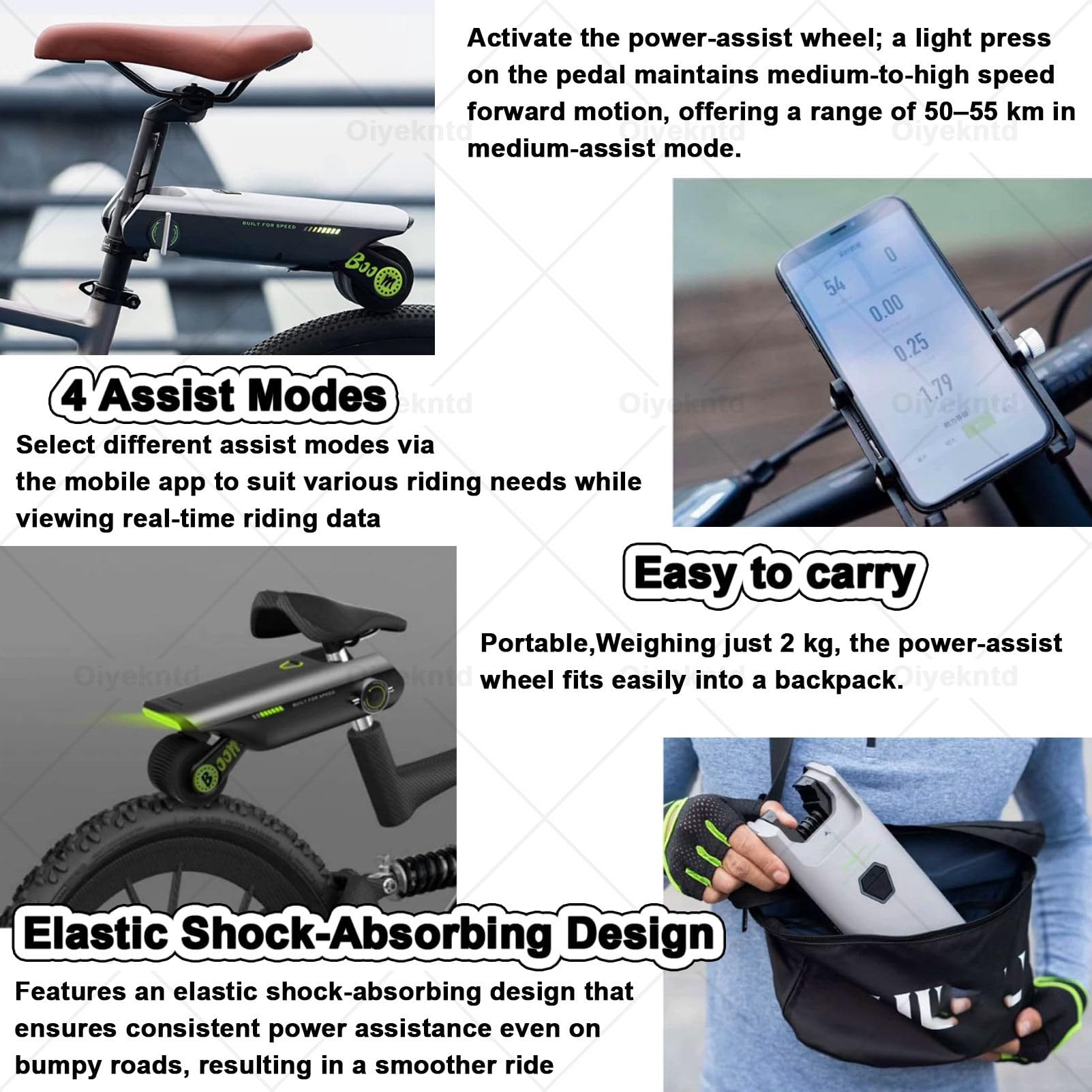Potenciador eléctrico para bicicleta, kit de conversión para aumentar la velocidad de bicicletas urbanas, de trekking, de montaña y plegables, control mediante aplicación, 4 modos de asistencia