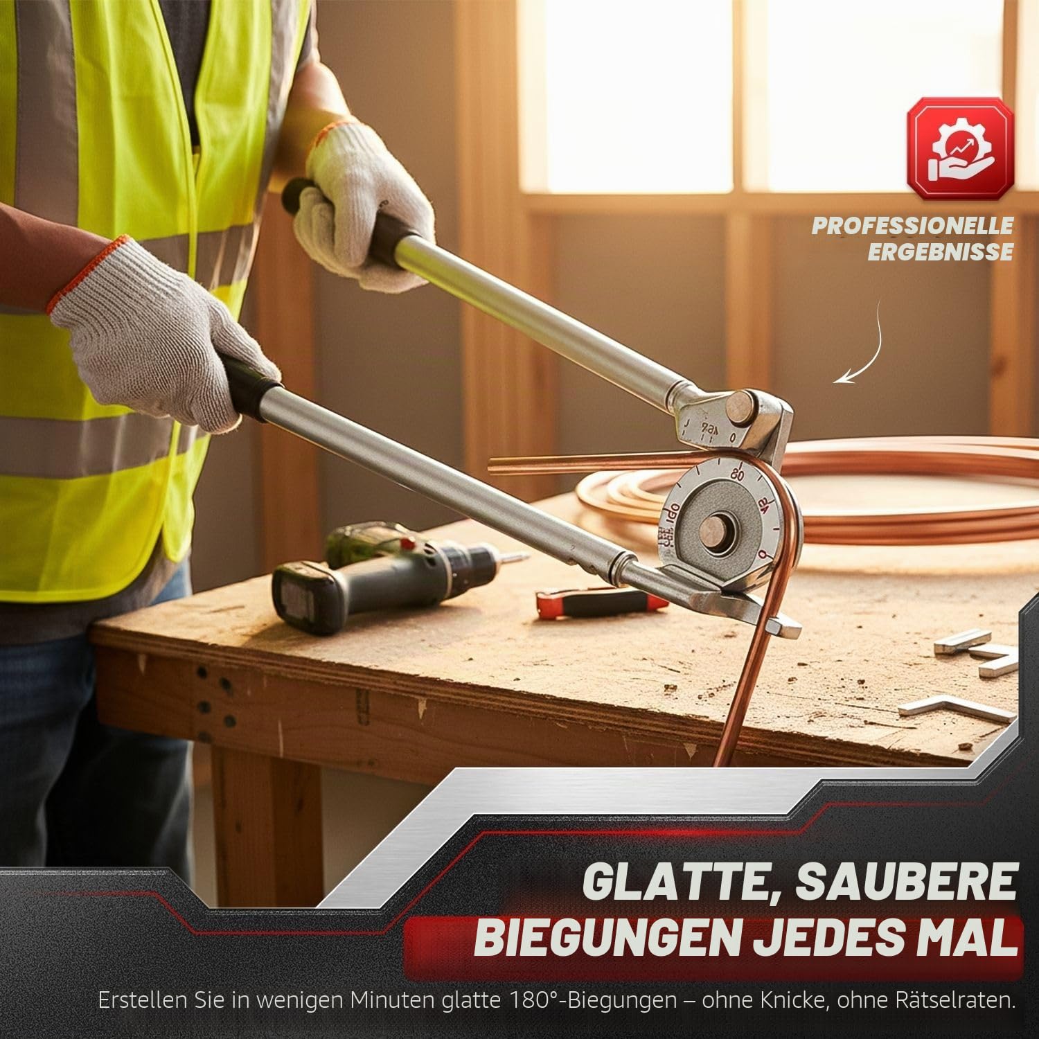 Flexzion Rohrbieger Ø 12mm Handrohrbieger 0-180 Grad Rohrbiegerzange Handbiegemaschine Rohrbiegegerät Rohrbiegewerkzeug mit Rutschfester Griff für 1/2 Zoll Dicke Rohr für Kupfer Messing Aluminium