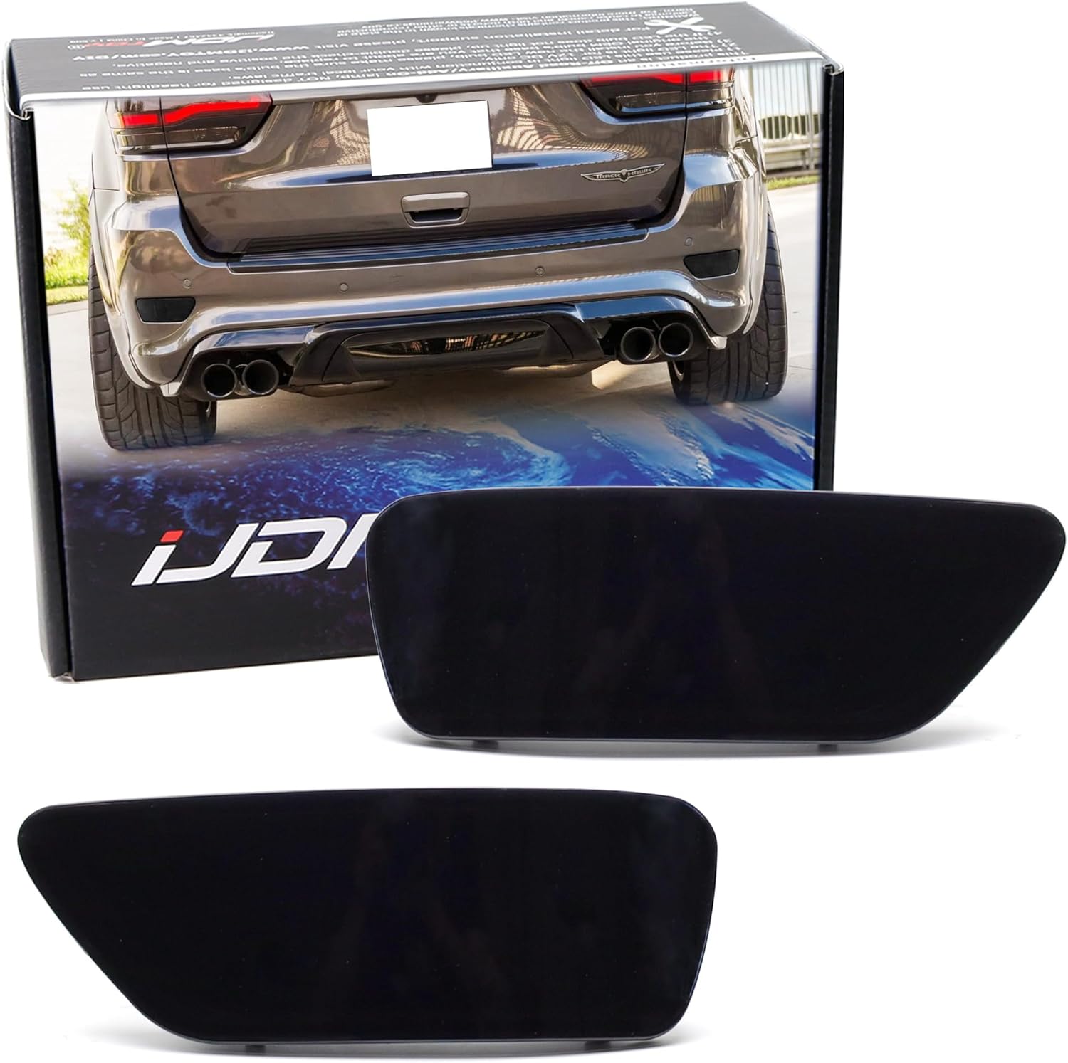 iJDMTOY Black-Out Lens Rear Bumper Reflector Lenses Compatible With Jeep 2011-2020 Grand Cherokee WK2, Compass & Dodge Journey, OE-Spec LH RH Assembly