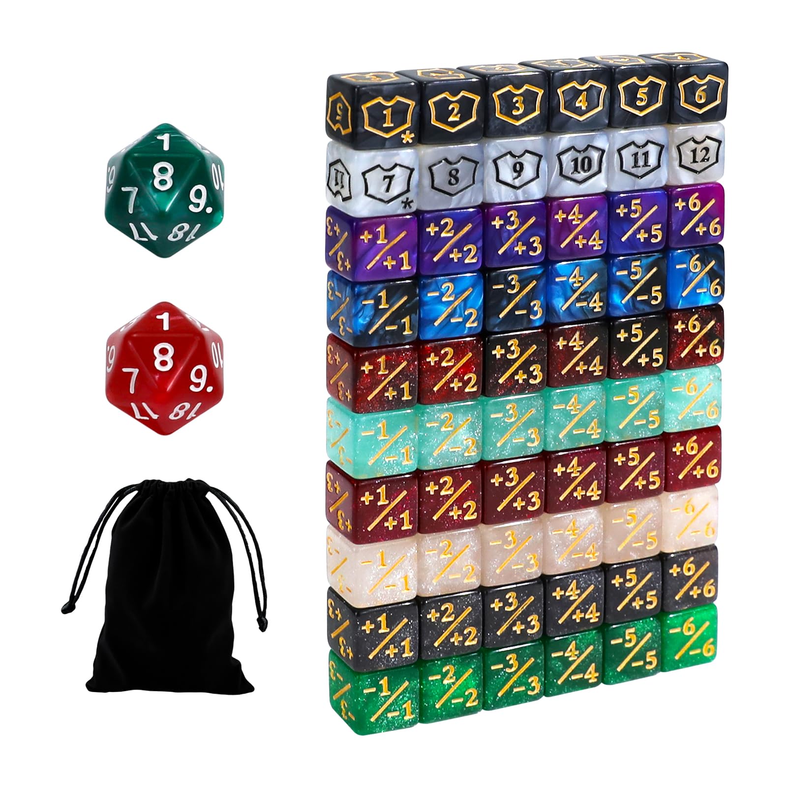 FIGURESLAB 62PCS 12mm MTG Dice Set with Plus 1 Life Counter & Shield & Spindown Dice in 10 Colors for Magic The Gatering, Compatible with CCG Creature Stats TCG Magic Card Gaming Accessories
