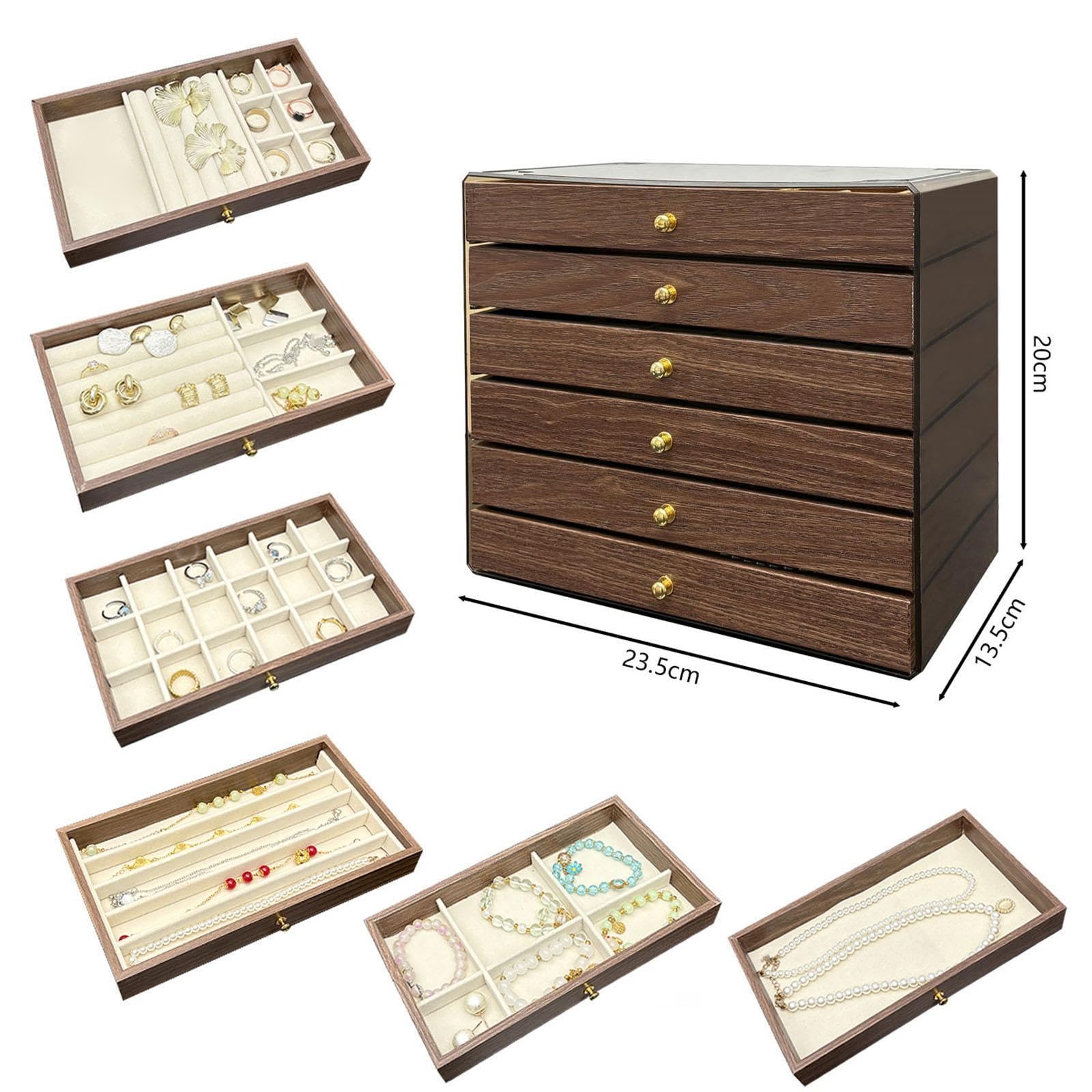 Porta Gioielli Scatola Gioielli Organizer Multilivello Contenitore Gioielli Cassettiera Coperchio Trasparente Realizzato in Legno E Velluto Morbido