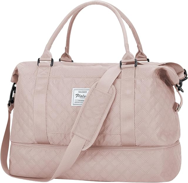 Sac de voyage Duffel Sac de sport de gym pour femmes, Weekender Transport sur sac à bagages pour avions, Sac d'épaule léger de nuit imperméable Beach Hospital Sac avec compartiment de chaussures,C07-Peach rose