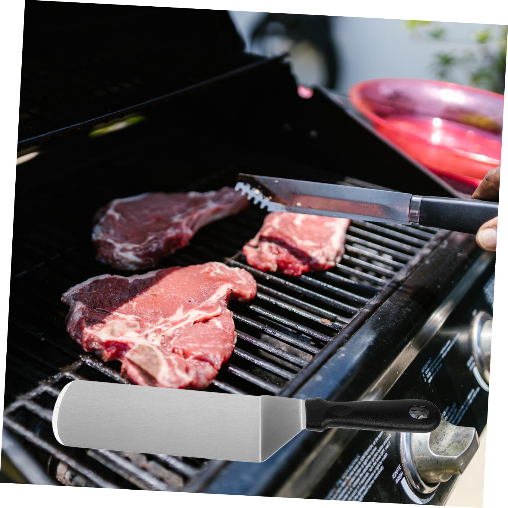 Set 3 Pezzi Spatole Argento in Acciaio Inossidabile e Pp per Cucina Funzione di Girare e Mescolare per Barbecue e Padelle