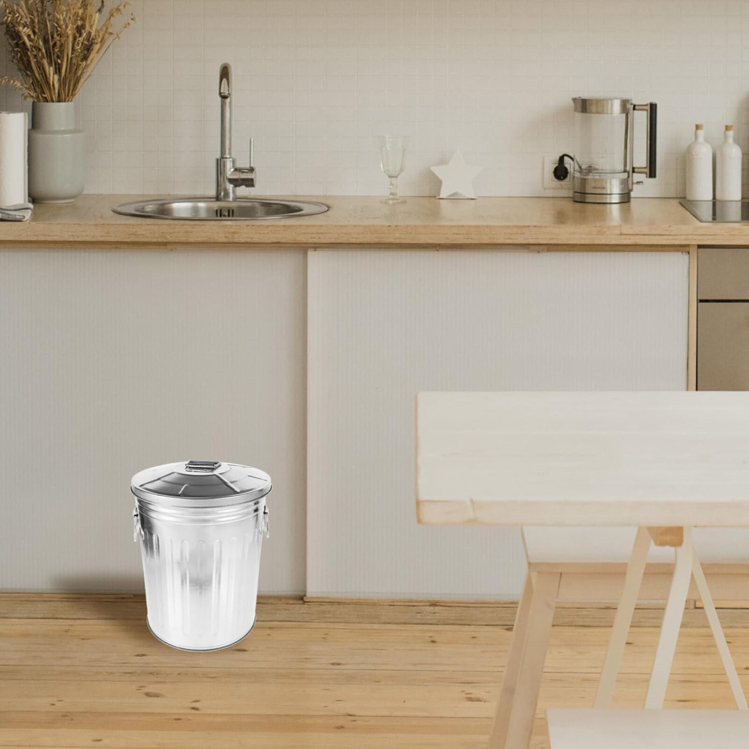 Zerodeko Metal Trash Can Outdoor Wastebasket with Lid Ideal for Camping Office Home Decor