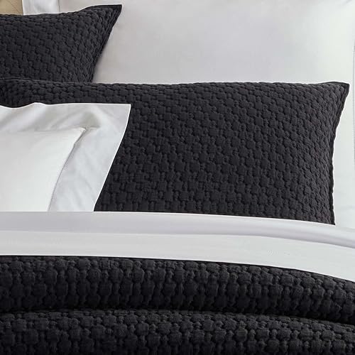 Lodi - Funda de almohada de Matelasse negra, tamaño estándar, patrón sólido negro