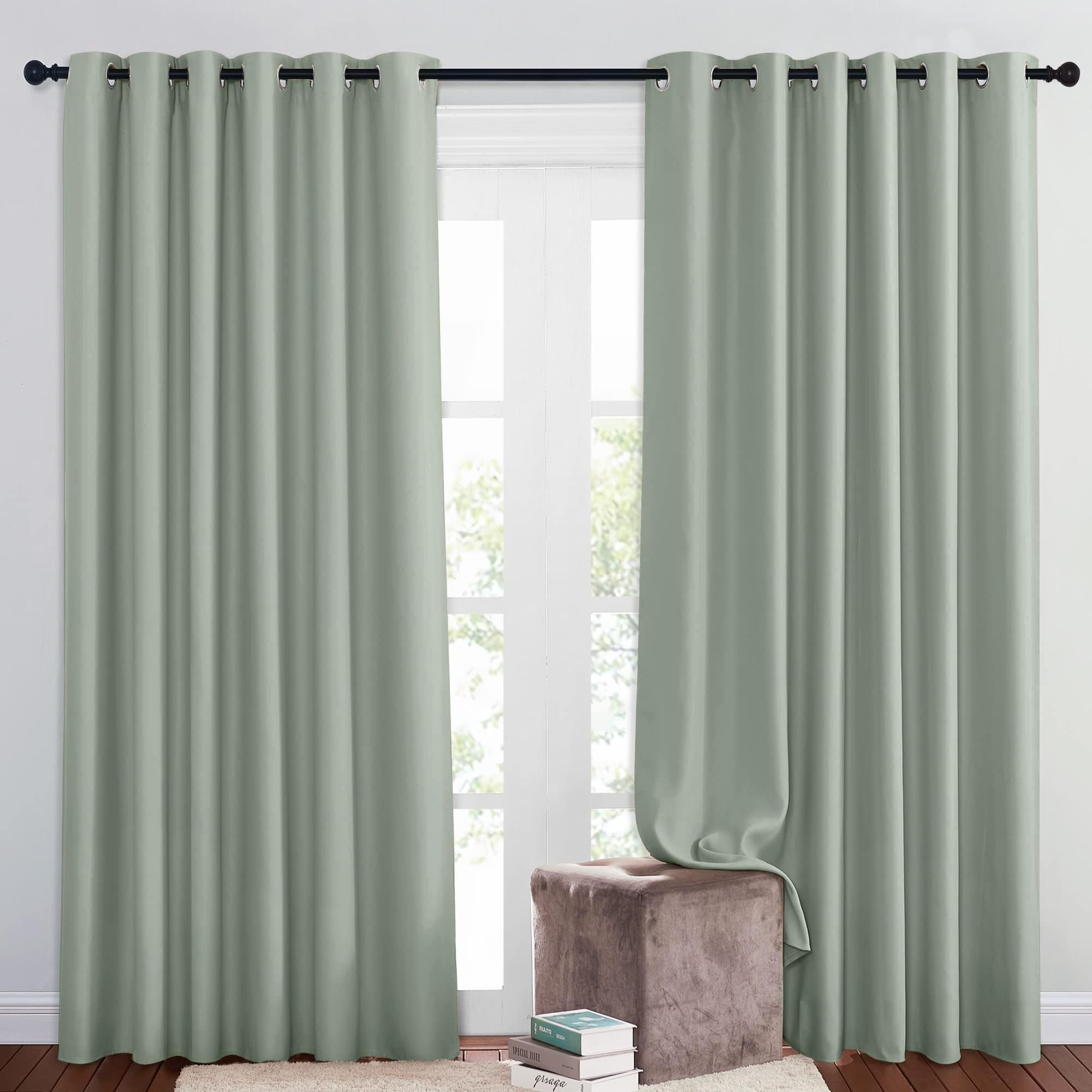 PONY DANCE Blackout Curtains for Hotel - Sage Green Bedroom Thermal Insulated Curtains with Rings for Living Room and Bedroom, Extra Wide Modern Drapes 2 Panels, Sand, 80 x 90 Inch
