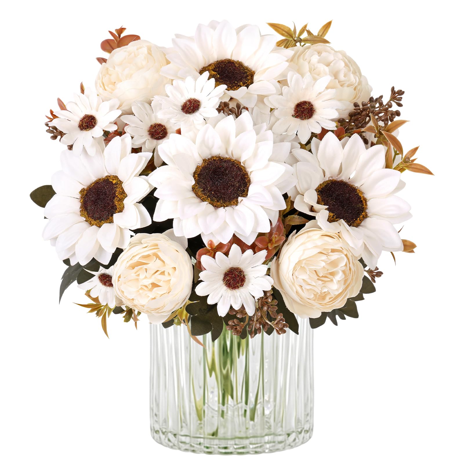 MEIVINES Artificial Flowers Sunflowers 2 Bunches White Silk Sunflowers