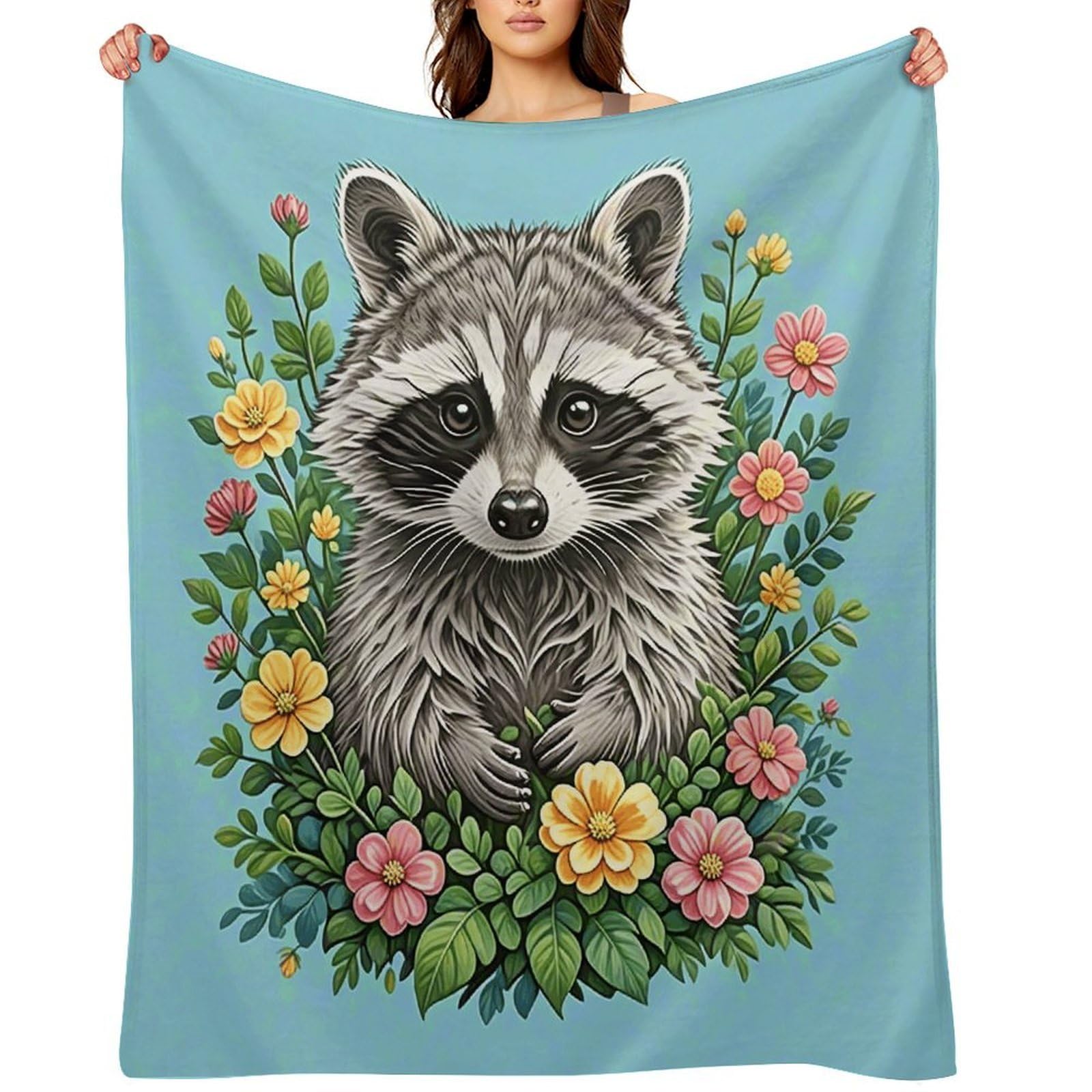 Raccoon Throw Blanket for Couch and Bed Super Soft Warm Lightweight Throw Blankets Cozy Fuzzy Flannel Blanket Personalized Decorative Blankets for Sofa Decor 40"x50"