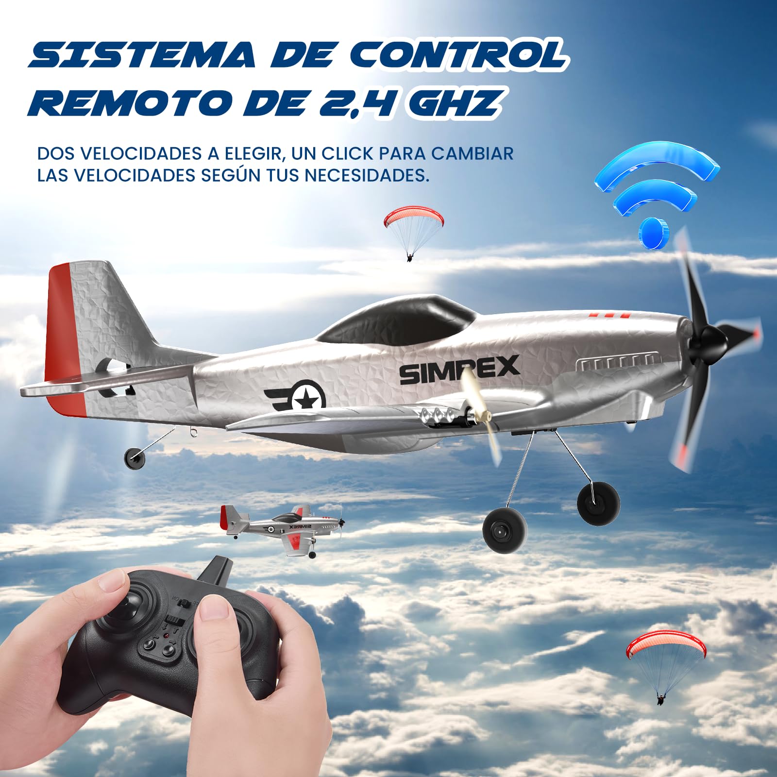 SIMREX TOY-2409 - Avión RC de 2.4 GHz con estabilizador giroscópico de 6 ejes, 3 canales RTF, avión de control remoto para principiantes, niños y adultos