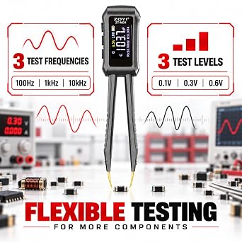 ZOYI ZT-MD1 10kHz LCR Meter Tweezers, Smart SMD Component Tester Auto Recognition, D/Z/Q/R ESR, Data Hold, for Capacitance Resistance Inductance Diode Continuity Electronics Circuit Board
