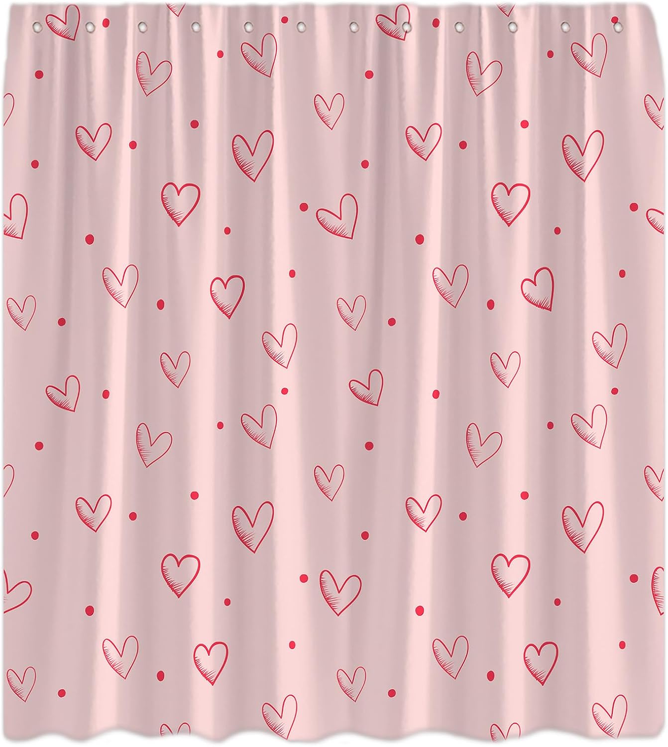 Valentine's Heart Shower Curtain Black White Sweet Hearts Polka Dot Romantic Love Couple Wedding Marriage Creative Holiday Decor Bathroom Curtain Set with Hook 70" WX84 H